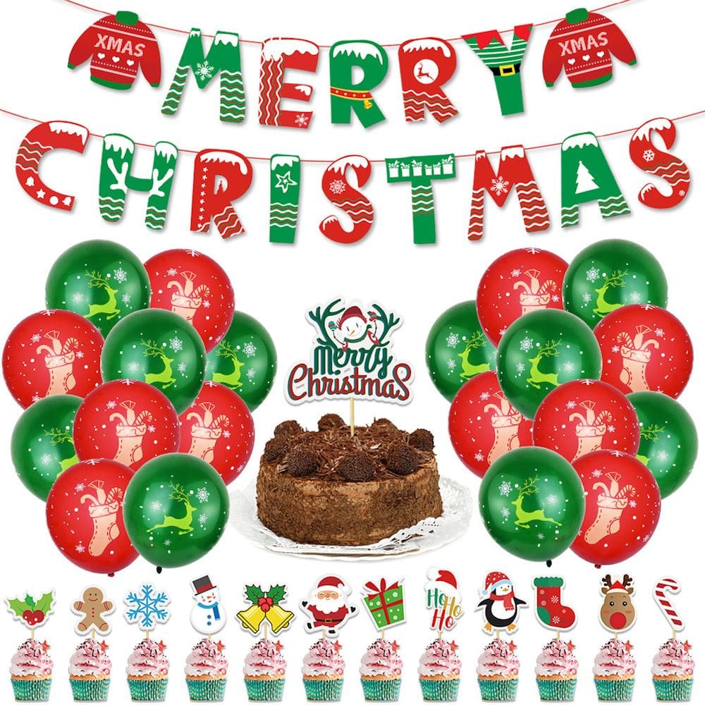 Kit de balões de látex de Feliz Natal, 36 unidades, colorido com acessório