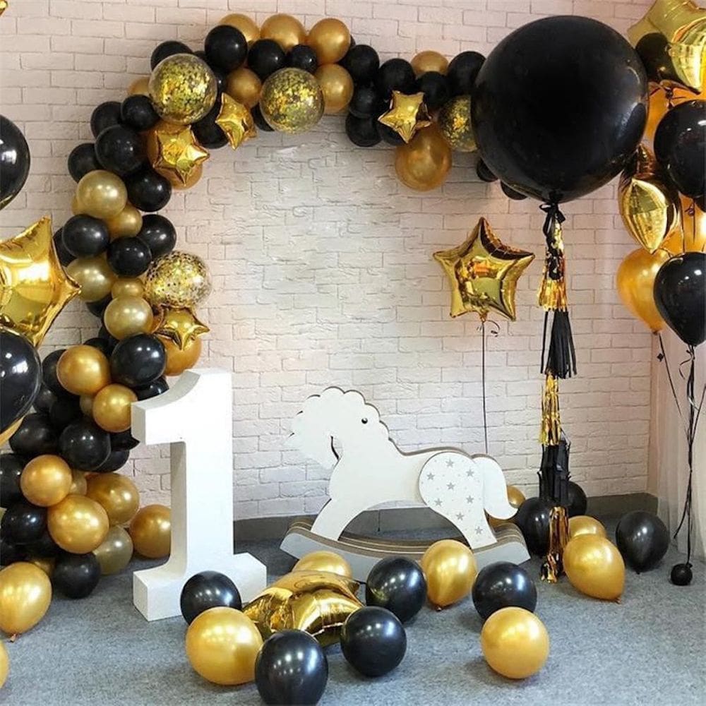 Kit Balloon Arch para festa de formatura em ouro preto 112 unidades
