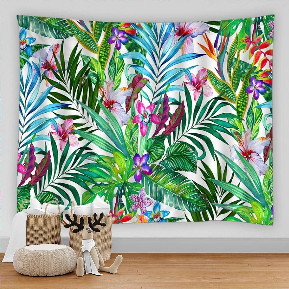 Tapeçaria, parede de plantas tropicais, 150x100cm, fibra de poliéster