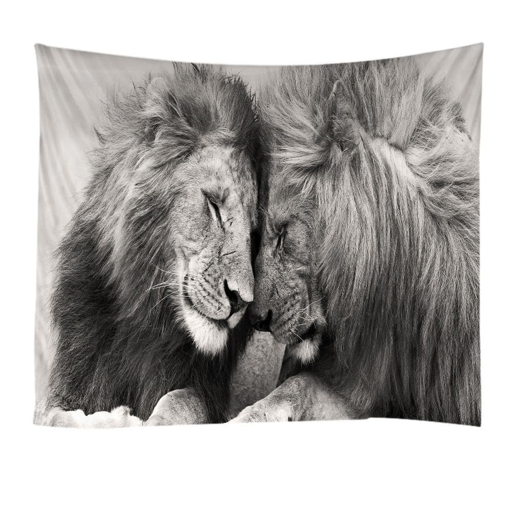 Tapeçaria: Leão preto e branco, animal, 200x150cm, microtecido