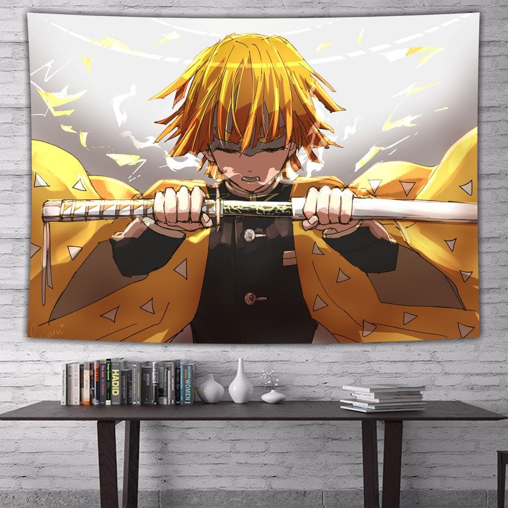 Tapeçaria para pendurar na parede Demon Slayers Agatsumas Zenitsus 110x150cm