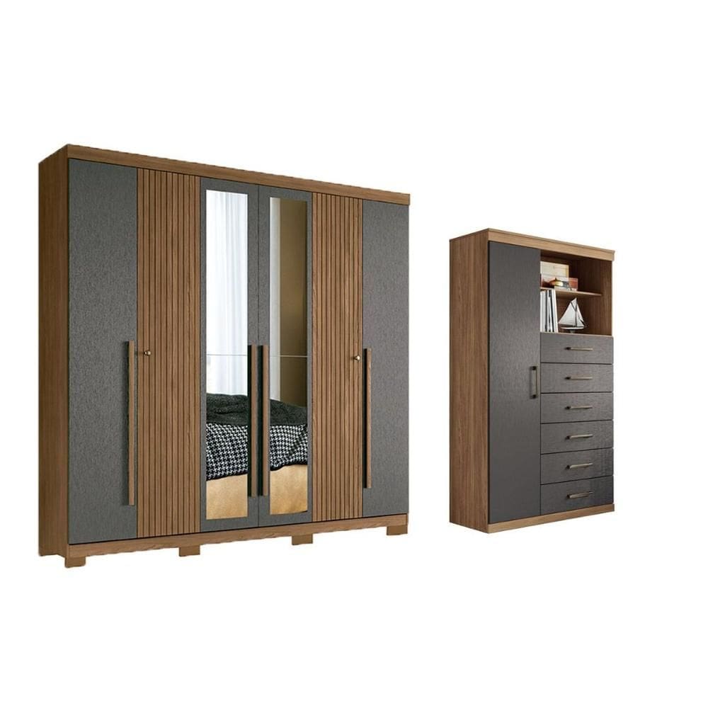 Guarda Roupa +Cômoda 2 Peças QC351 Jatobá/Grafite - Santos Andirá