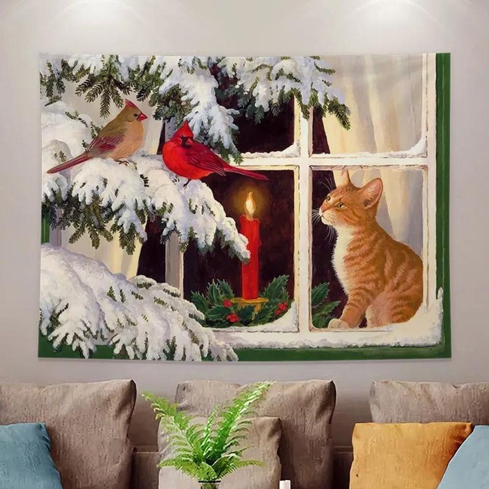 Tapeçaria Cat Snowscape Wall 150x130cm de fibra de microtecido