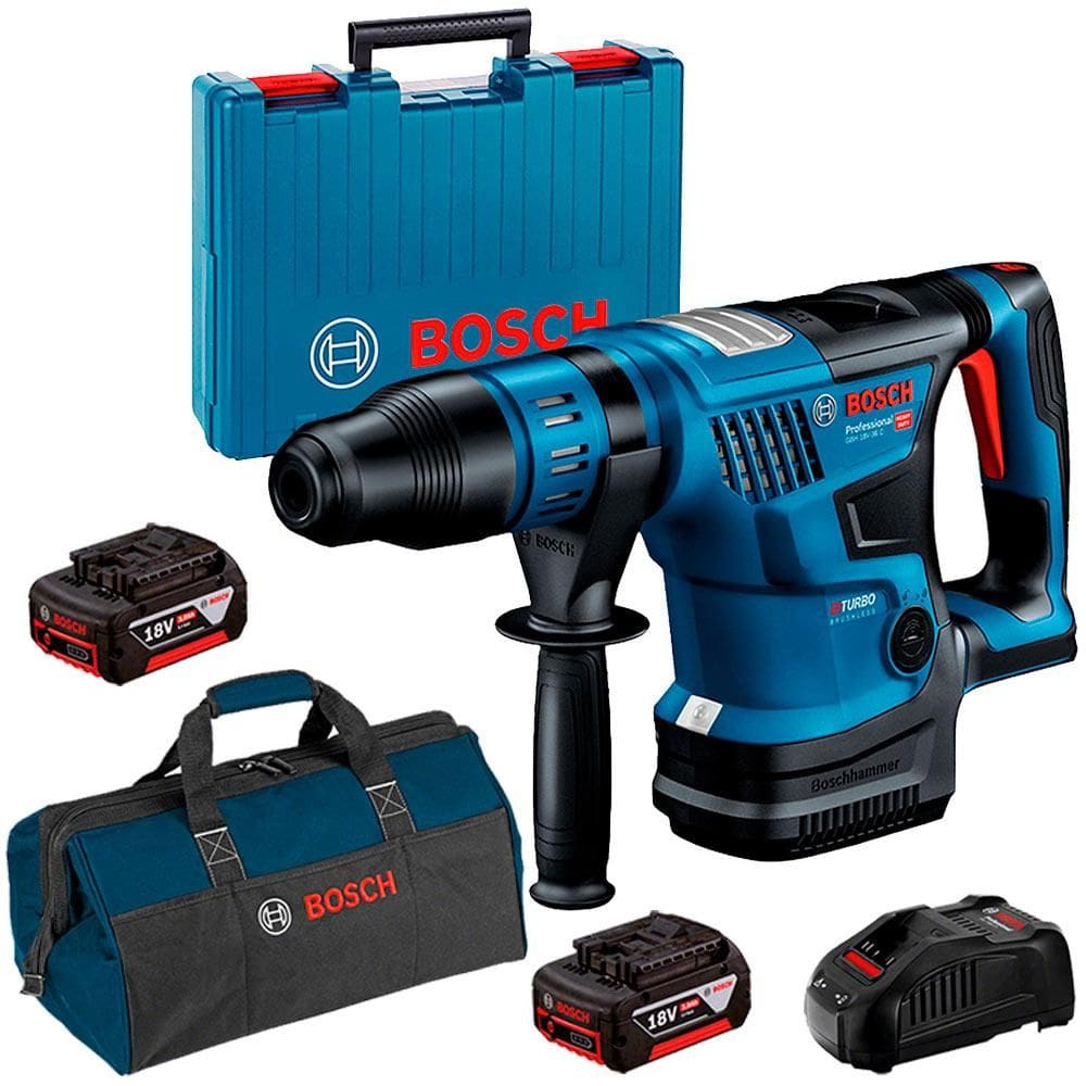 Martelete SDS-Max Perfurador Rompedor à Bateria 18V GBH 18V-36C BITURBO Brushless 2 Baterias 4,0Ah Carregador Bivolt BOSCH