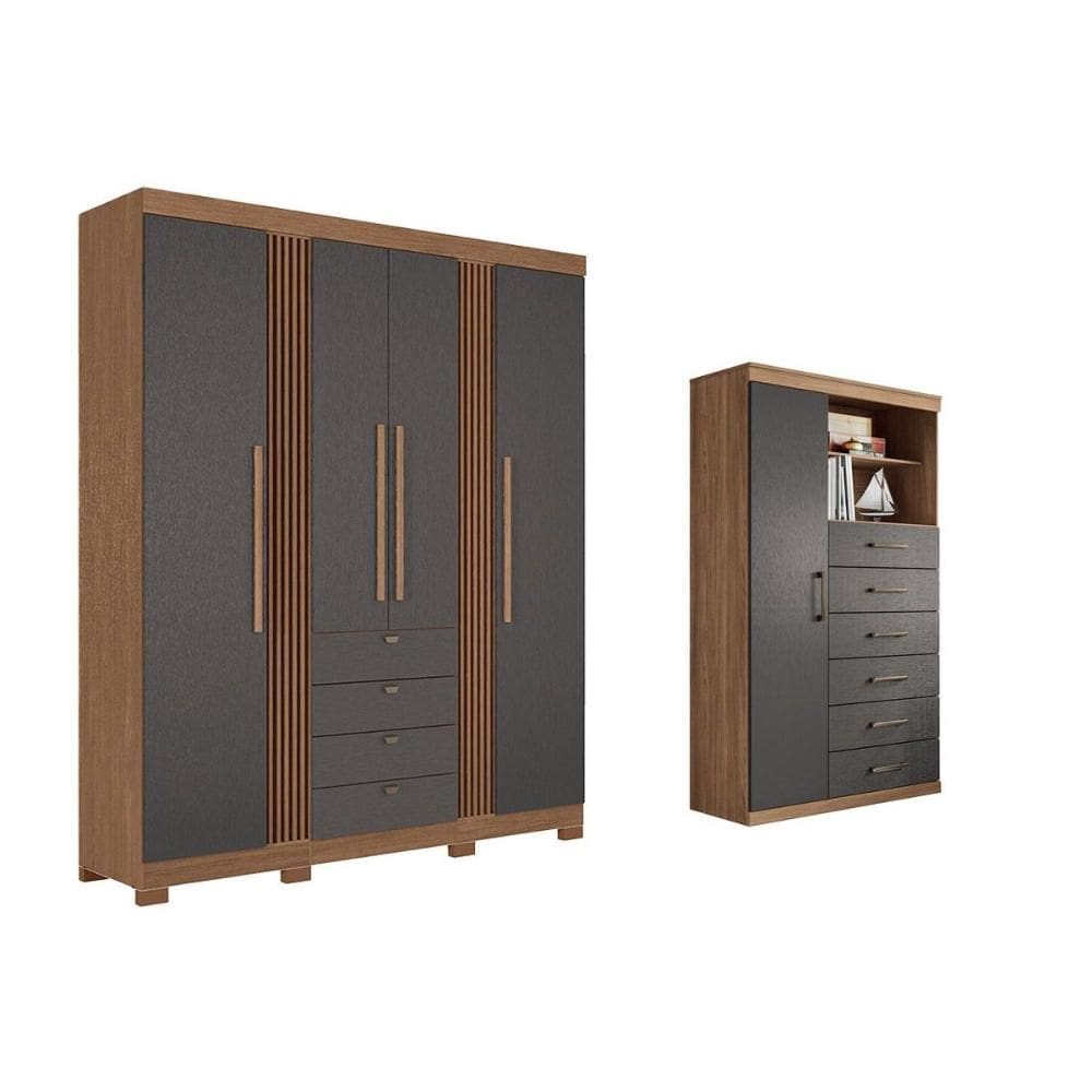 Guarda Roupa +Cômoda 2 Peças QC290 Jatobá/Grafite - Santos Andirá