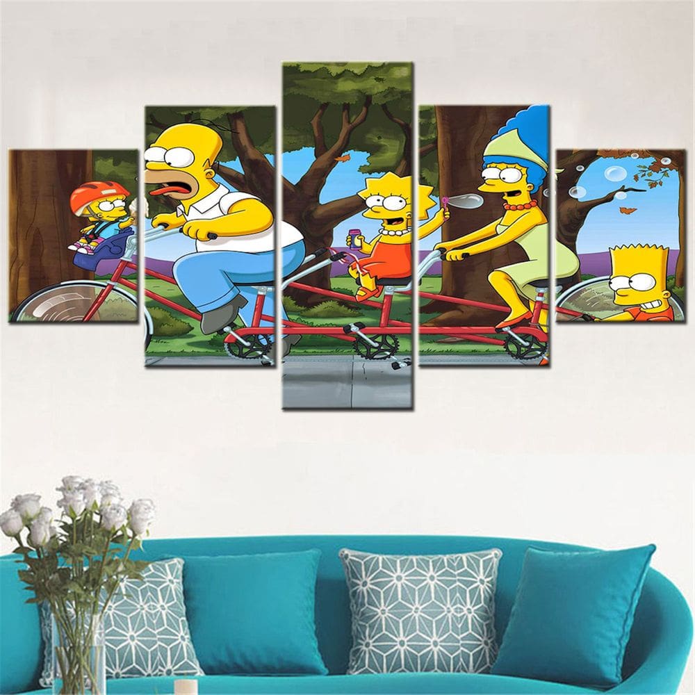 Pôsteres de pintura de parede em tela The Simpsons Anime 5 Panels