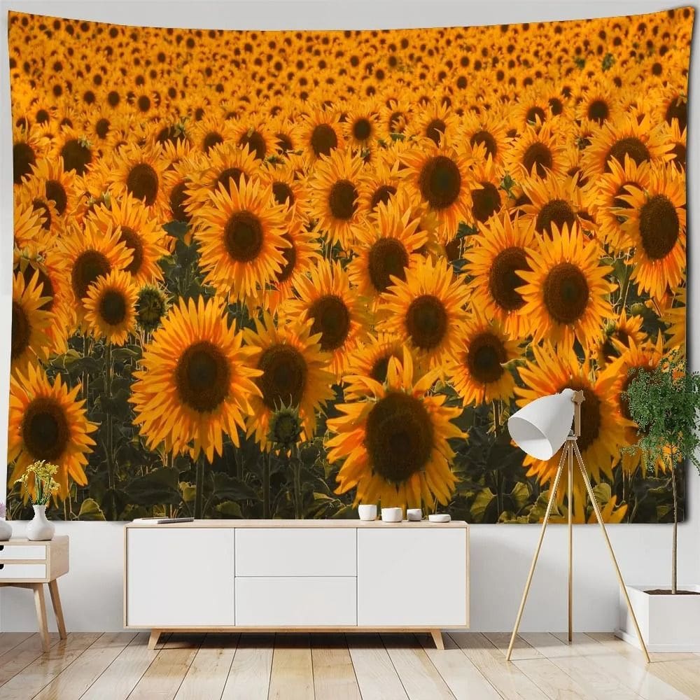 Tapeçaria, girassol, parede, estética, 150x100cm, poliéster