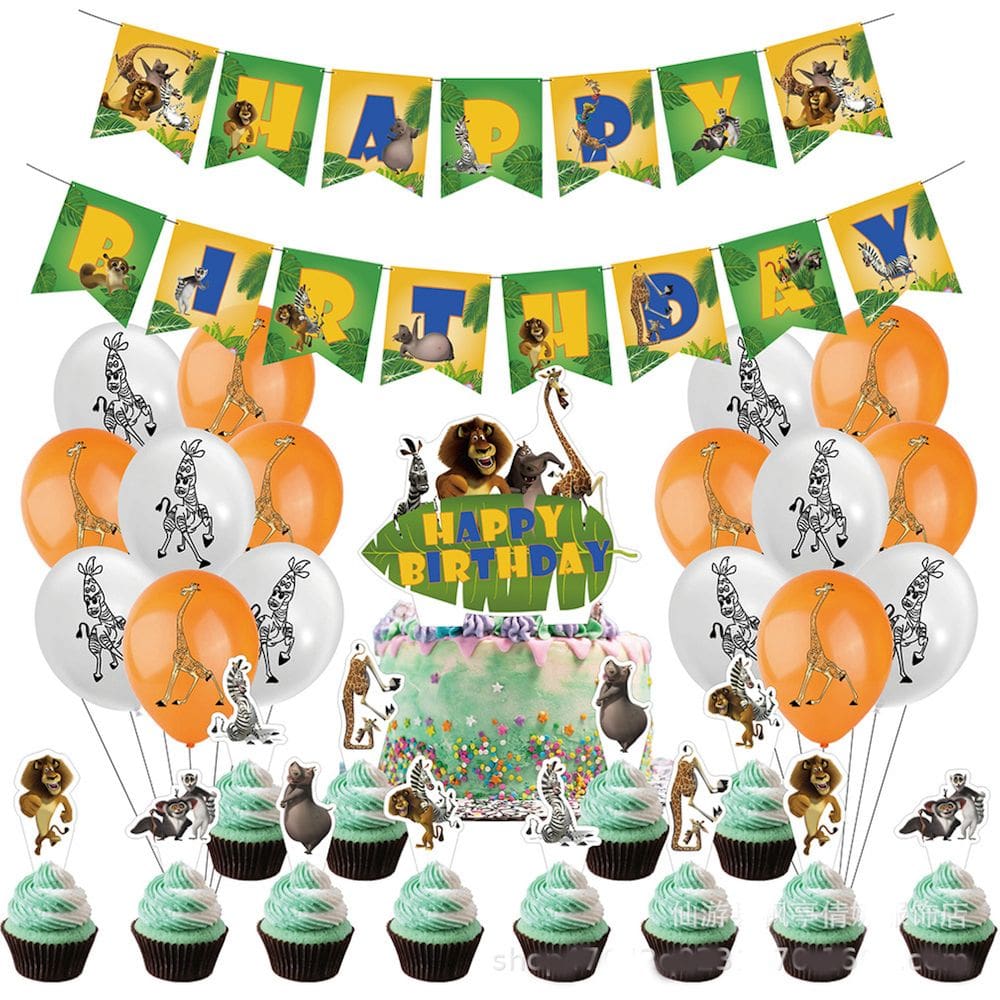 Kit de balões Madagascar Kids 30 balões de látex com banner