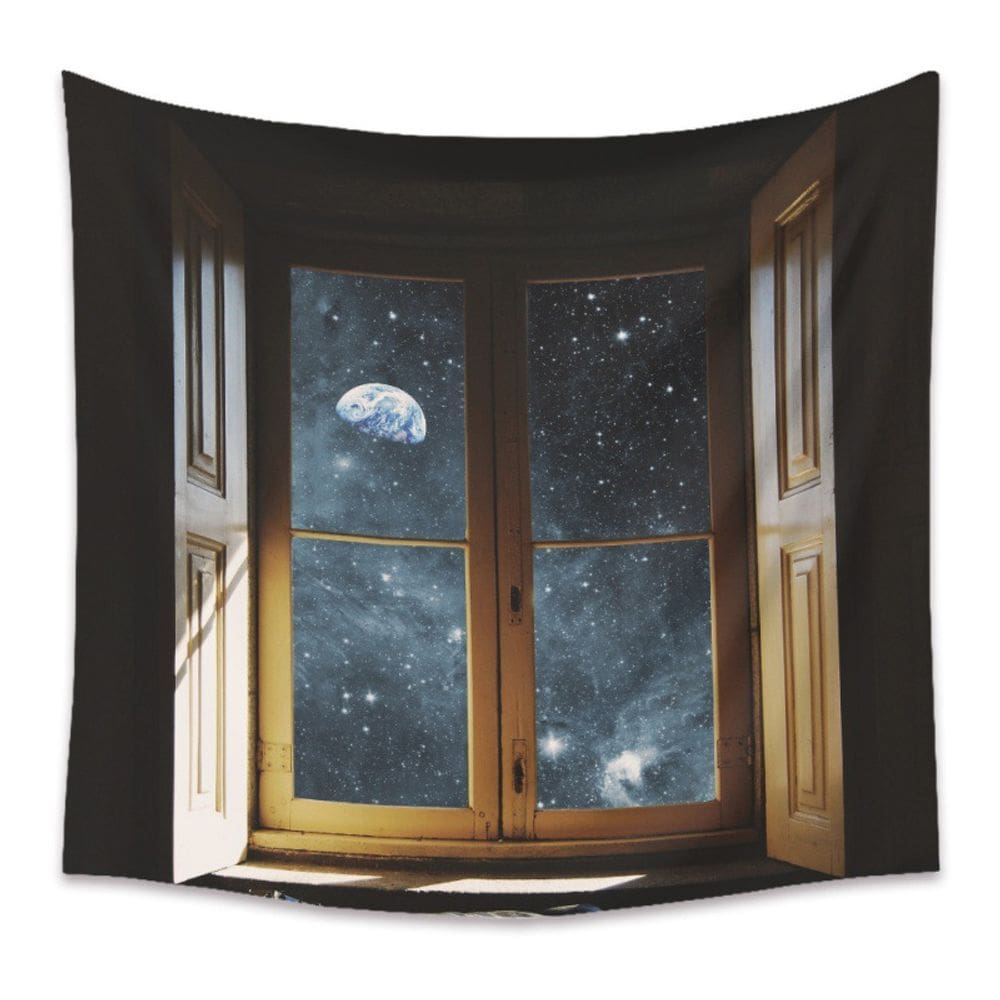 Tapeçaria, vista noturna da janela, microtecido 150x130cm