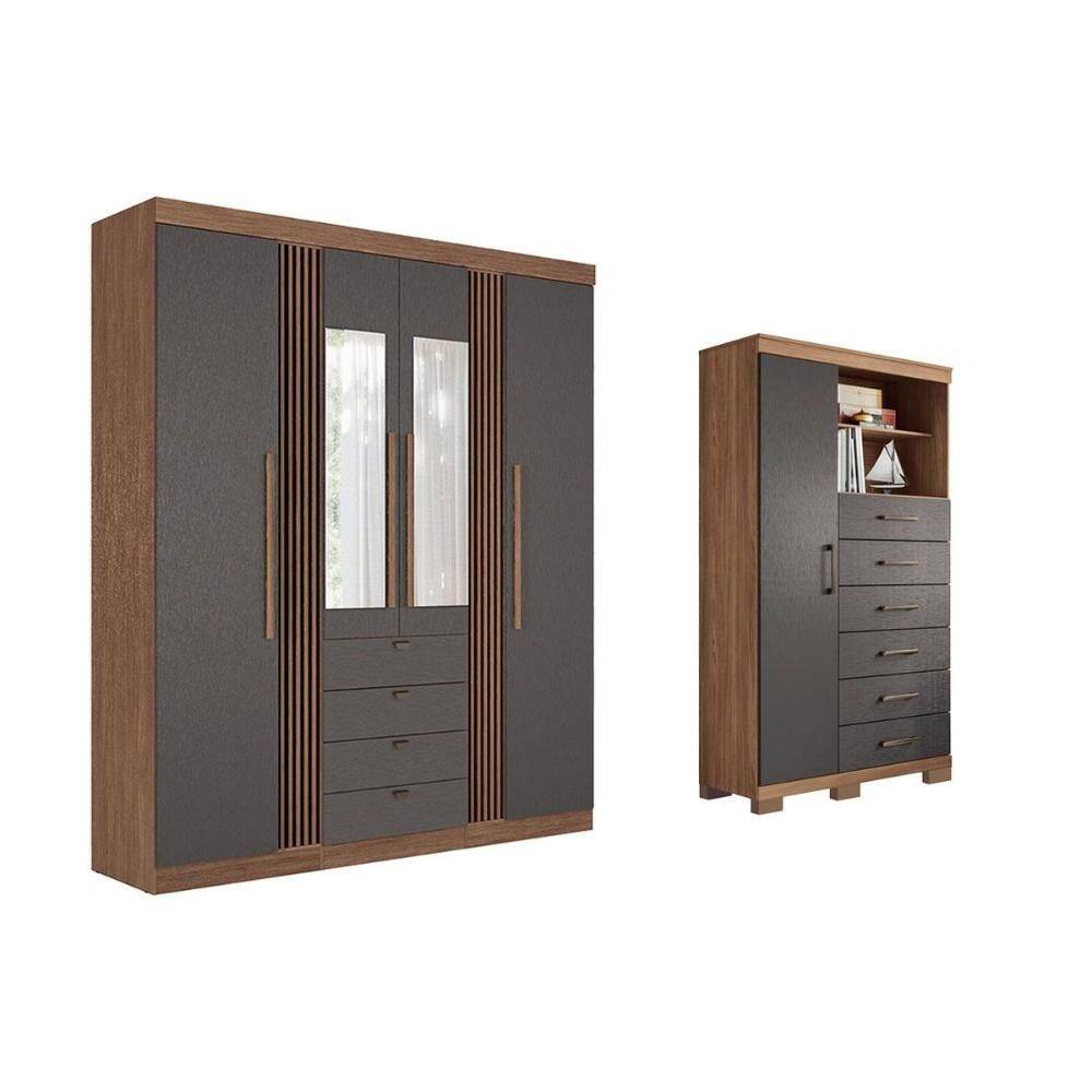 Guarda Roupa +Cômoda 2 Peças QC283 Jatobá/Grafite - Santos Andirá