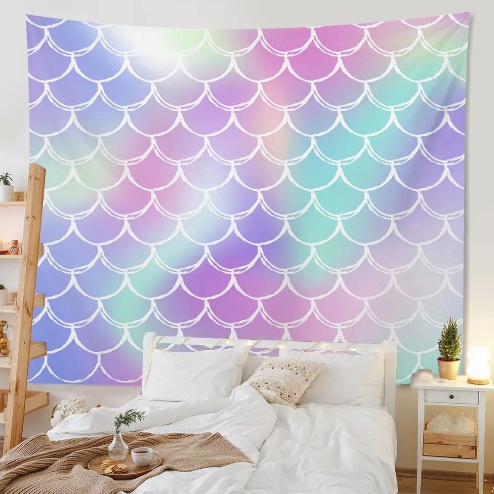 Tapeçaria Rainbow Mermaids Scale Wall 150x100cm Poliéster