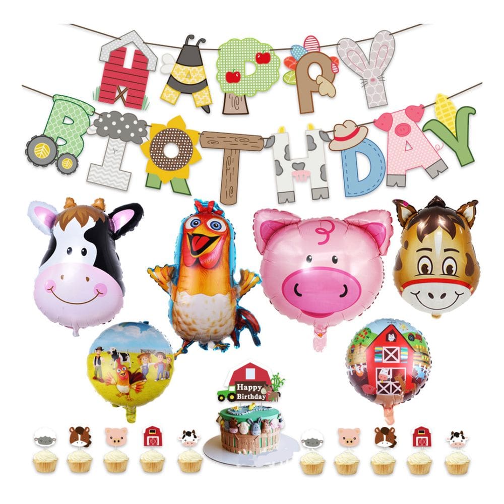 Kit de balões Farm Theme, 88 unidades com banner, balões de látex, cobertura de bolo