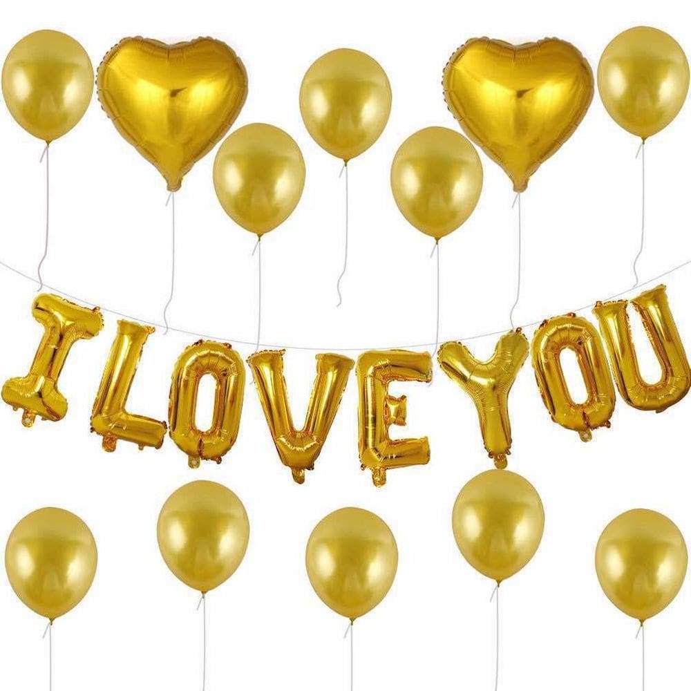 Kit de balões I Love You, 20 unidades Mylar Gold Love Heart