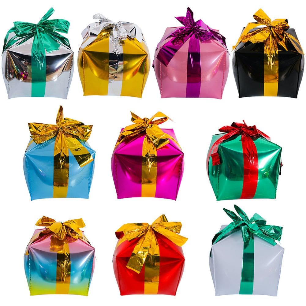 Kit de balões de presente de Natal Mylar 24 cm com fita de seda, 10 unidades