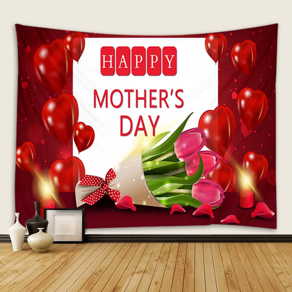 Tapeçaria: Feliz Dia das Mães, parede, 200x150cm, microtecido