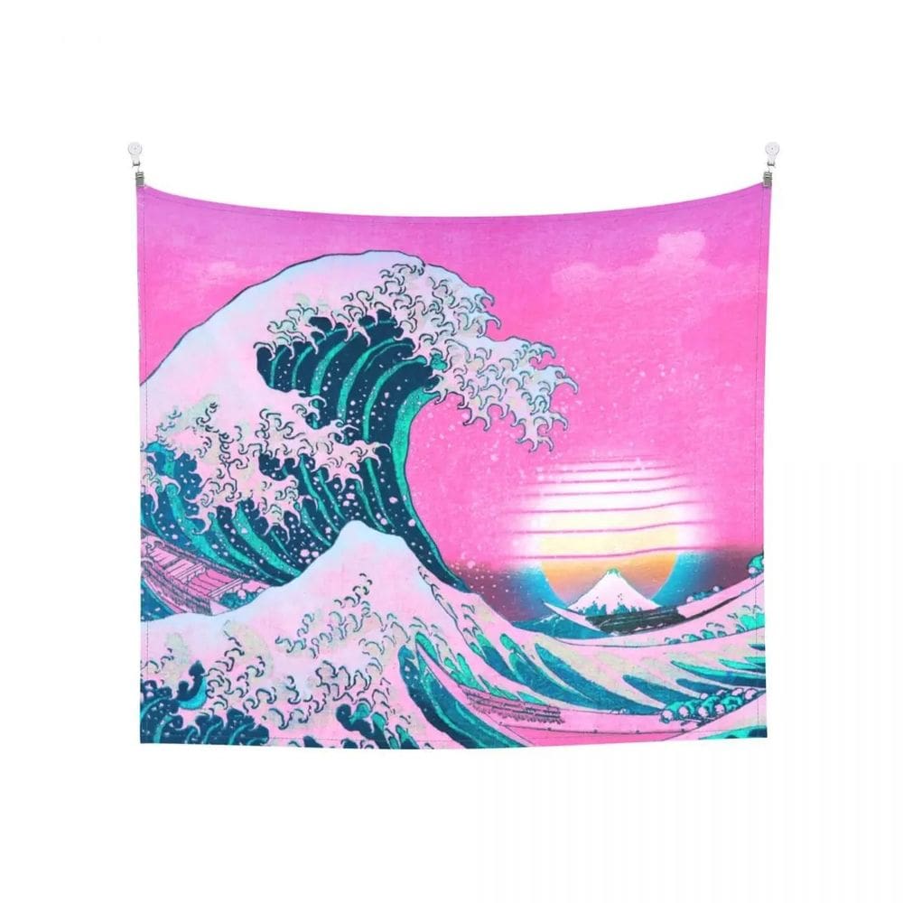 Tapeçaria de parede Kanagawa Big Wave 150x100cm de fibra de poliéster