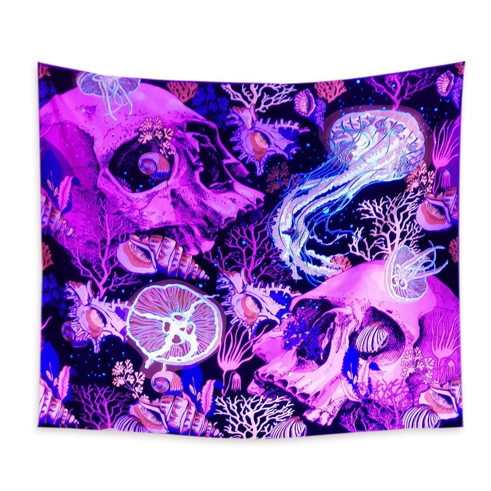 Tapeçaria de parede, psicodélicos fluorescentes, esqueleto de Halloween