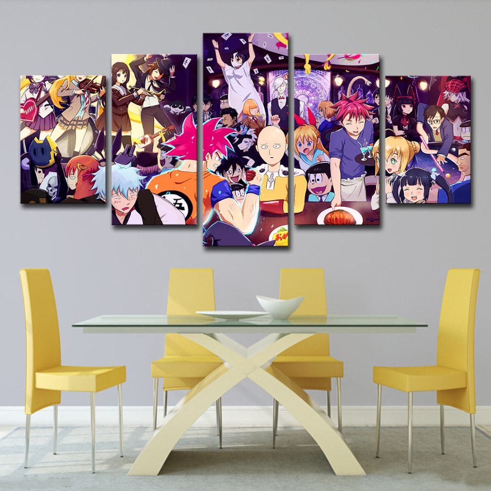 Arte de parede em tela 5 painéis One Punch Man Goku`s Sons 25x38cm