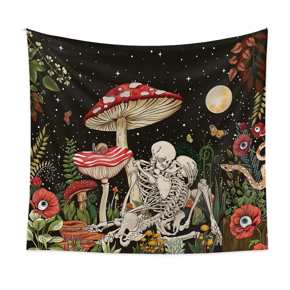 Tapeçaria Halloween Skeleton Mushroom 150x130cm, microtecido