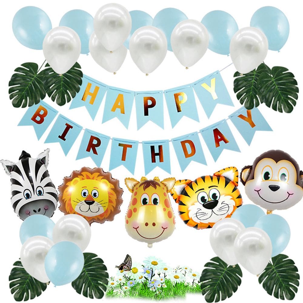 Kit de balões de aniversário Feliz Aniversário 36 unidades Lion Monkey Zebra