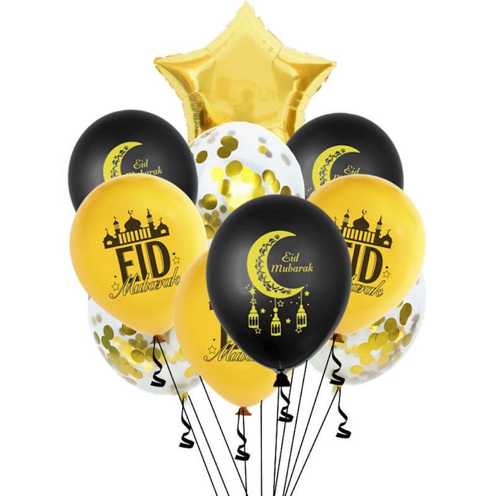 Kit de balões EID MUBARAK 11 unidades de balões Mylar Star com fita