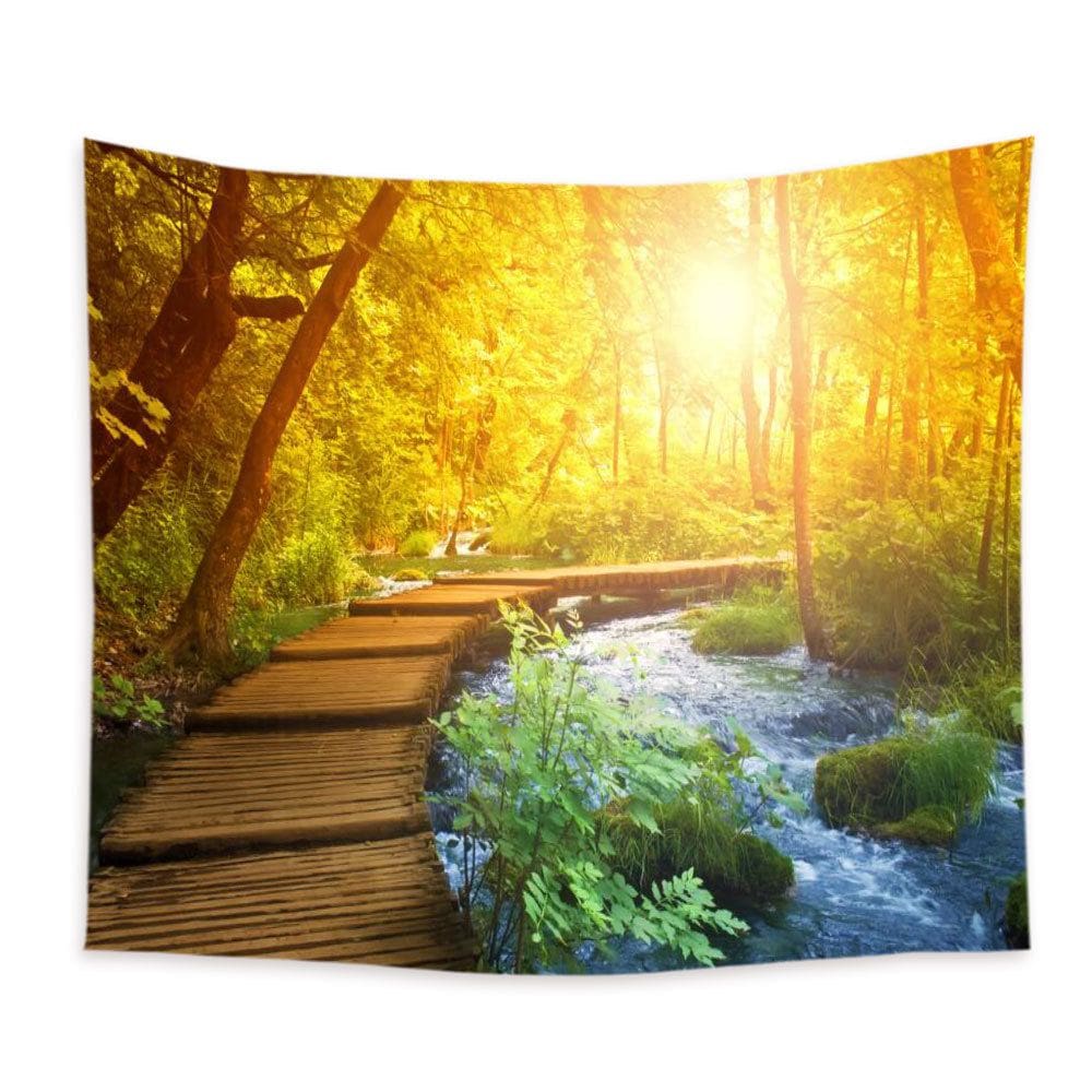 Tapeçaria, paisagem, floresta, árvore, parede, 150x150cm, microtecido