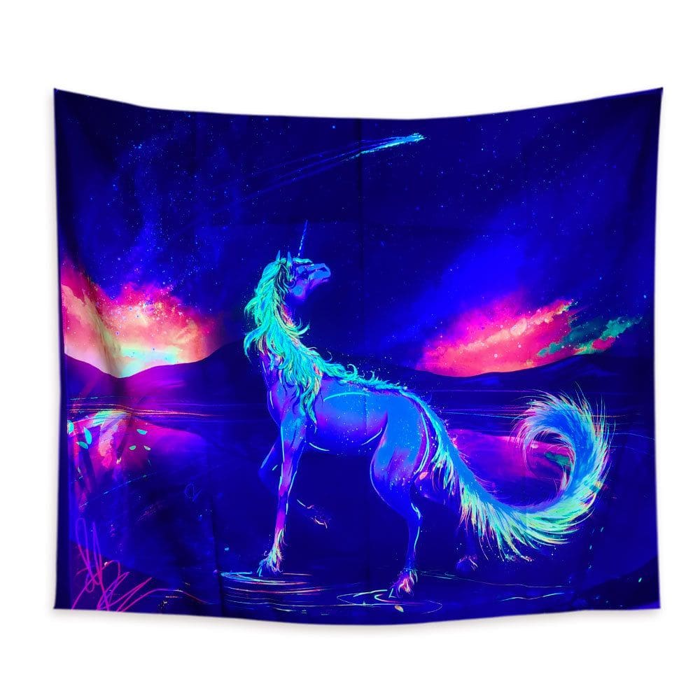 Tapeçaria fluorescente colorida, parede de unicórnio, 150x150cm, microtecido
