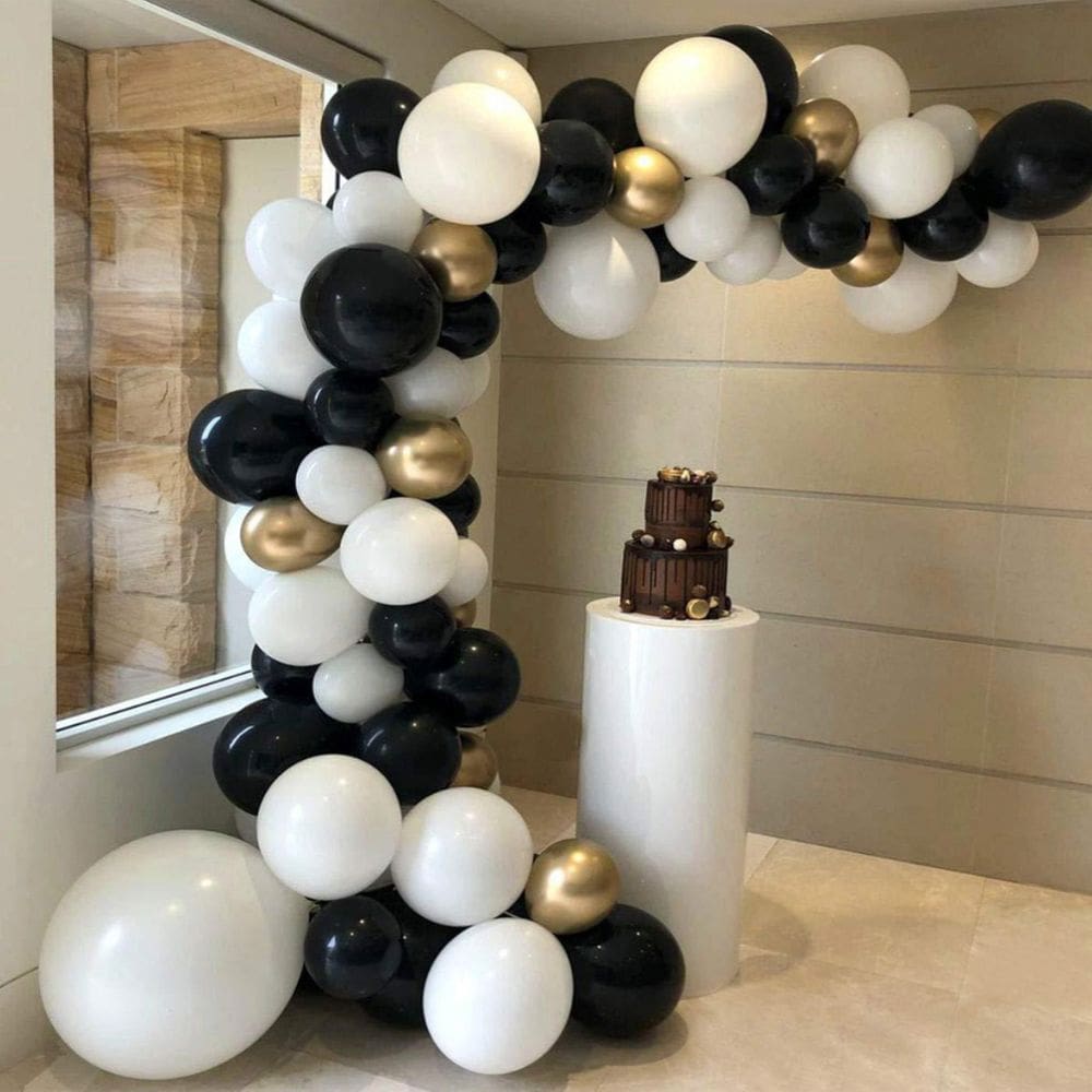 Kit Balloon Arch, 92 unidades de balões de látex branco, preto e dourado