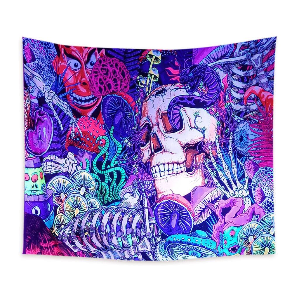 Tapeçaria de parede, psicodélicos fluorescentes, esqueleto de Halloween