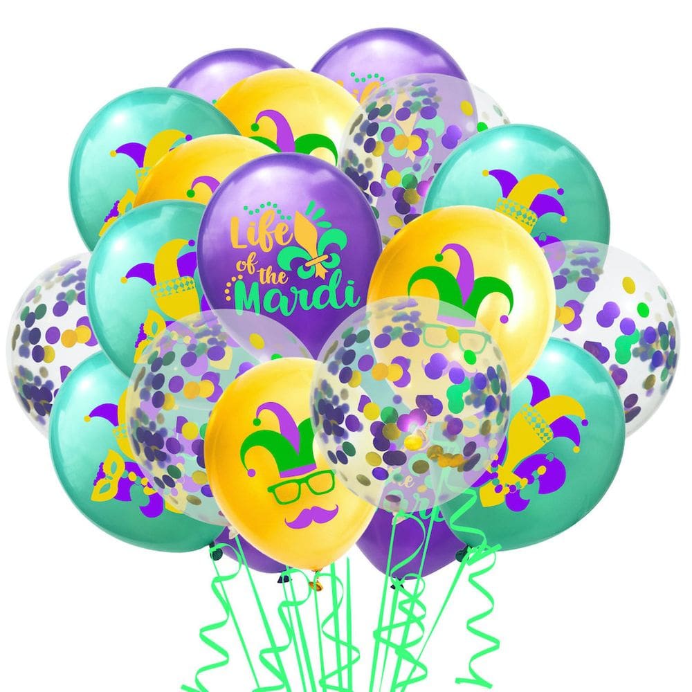 Kit de balões Mardi Gras 53 peças de confete amarelo roxo 30 cm