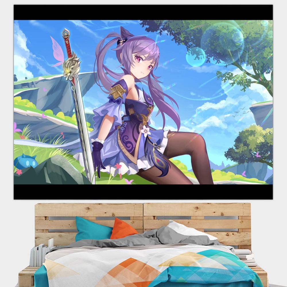 Decoração de tapeçaria para pendurar na parede Genshins Impacts Keqings Anime