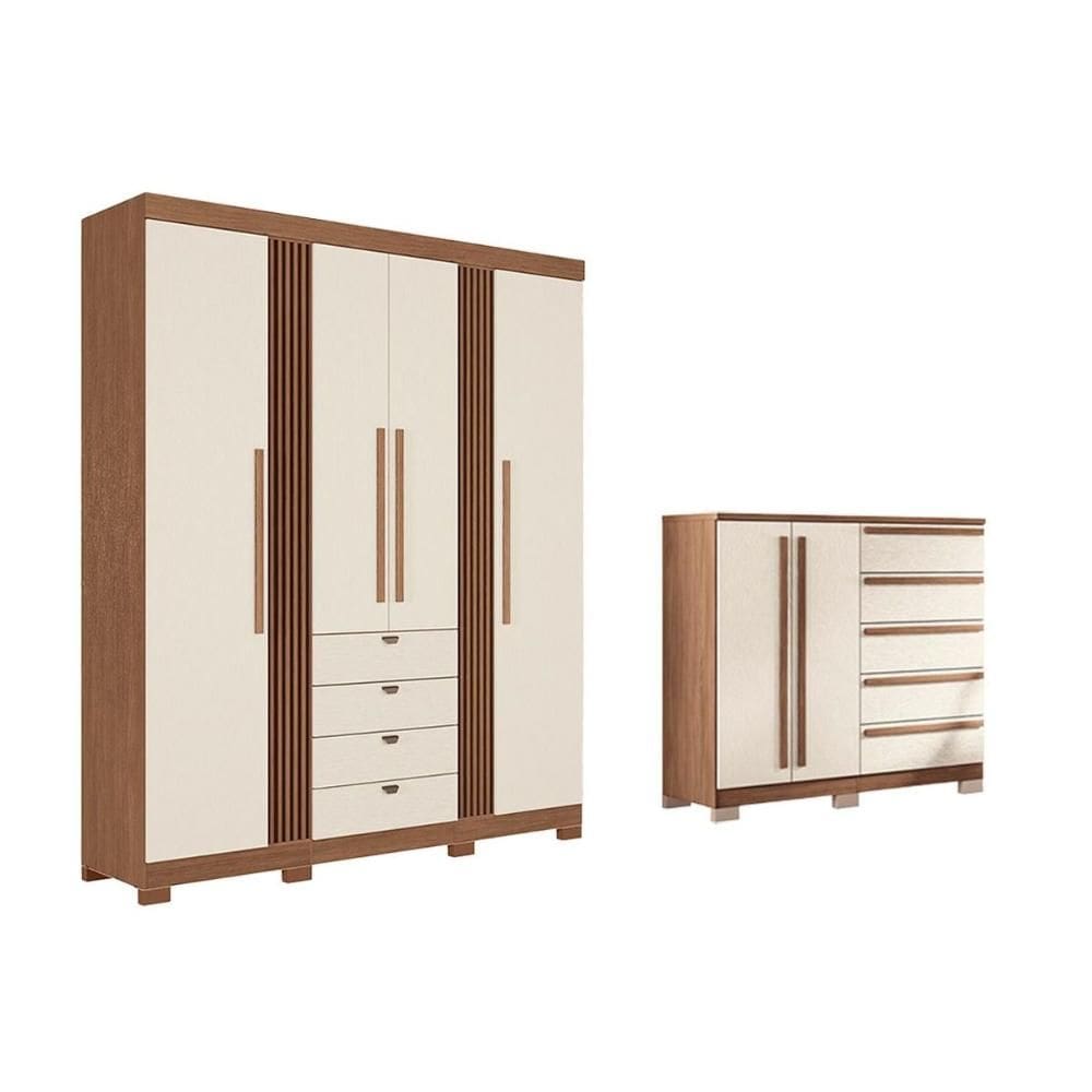 Guarda Roupa +Cômoda 2 Peças QC289 Jatoba/Areia - Santos Andirá