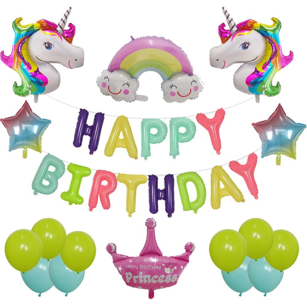 Kit de balão Unicorn, 19 peças de folha de látex para festa de aniversário de bebês