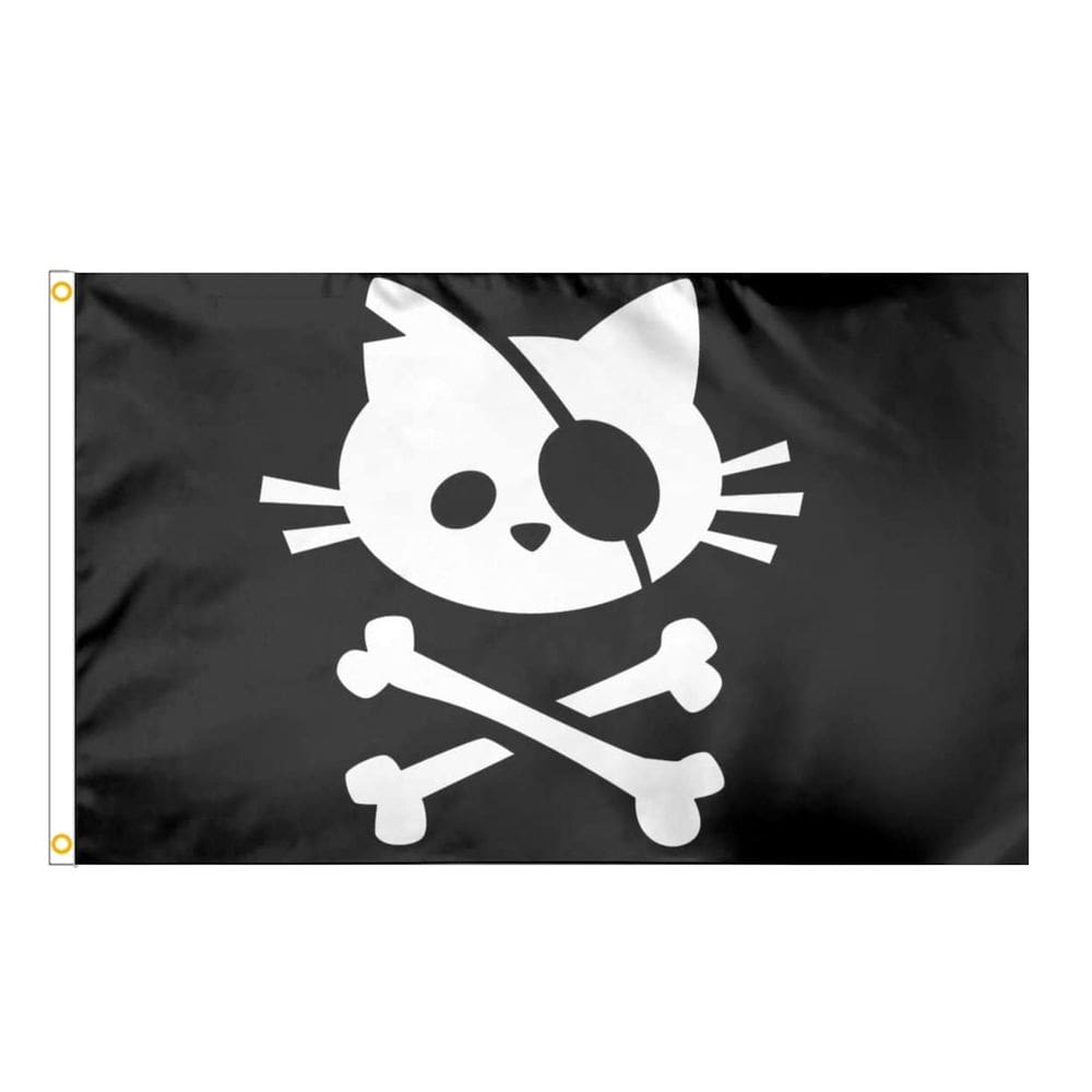 Tapeçaria Pirates Cats Skulls Flag Art 150x90cm 100% poliéster