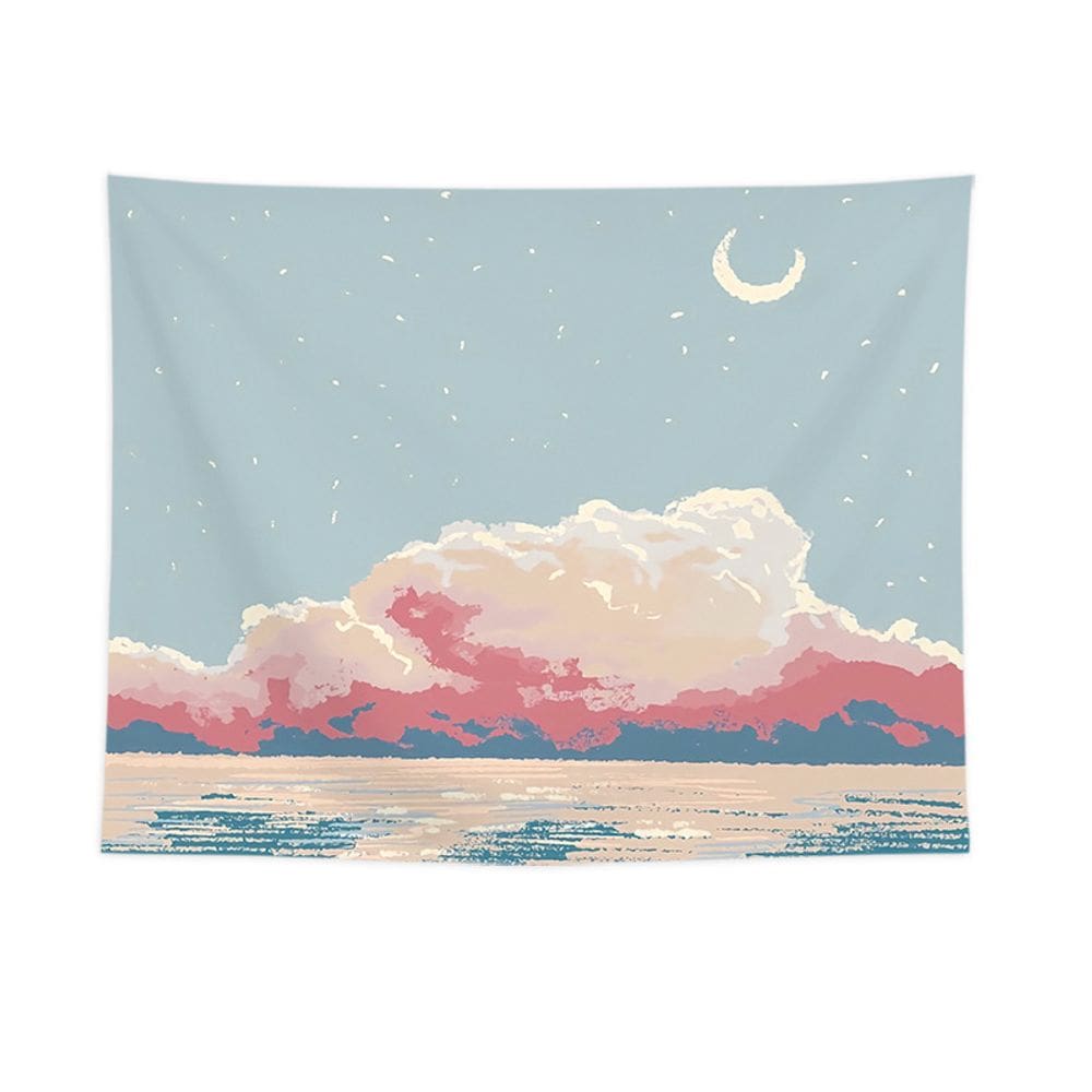 Tapeçaria: céu, branco, nuvens, lua, parede, 150x130cm, microtecido