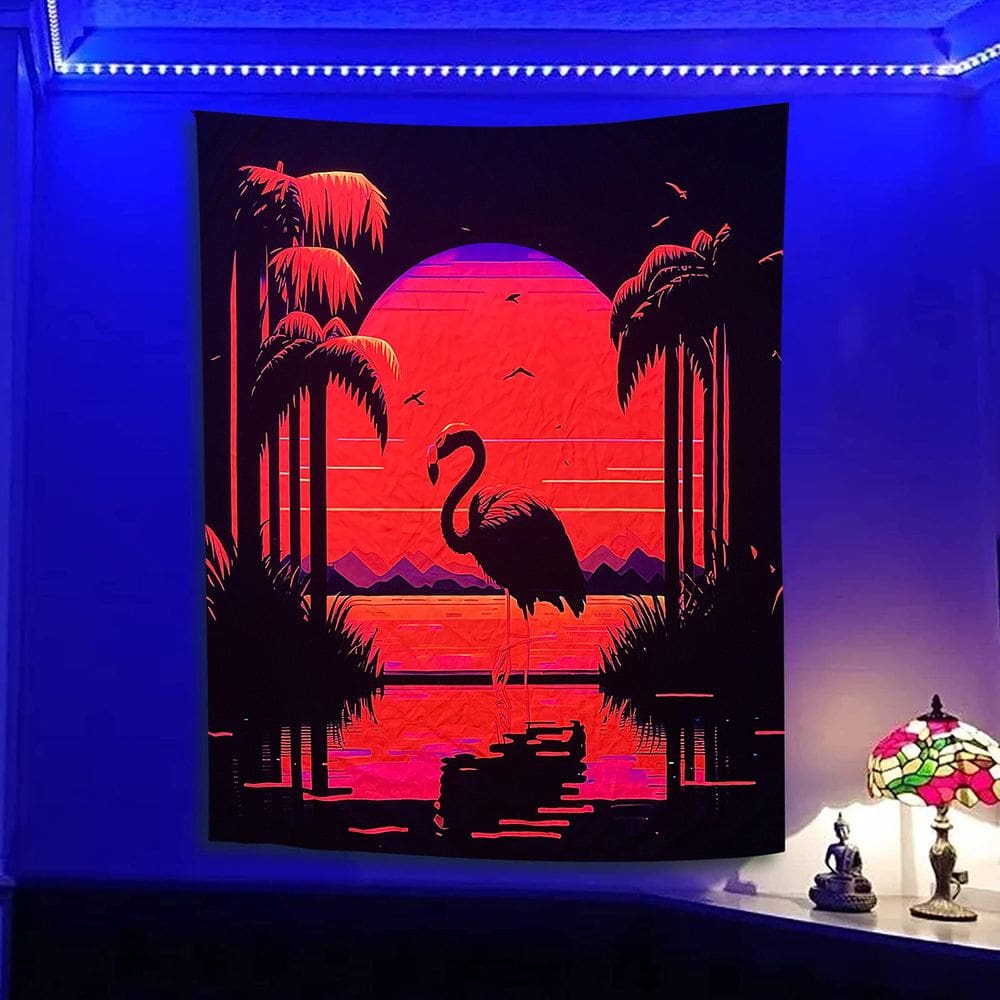 Tapeçaria Fluorescente Flamingo Wall 150x150cm de fibra de microtecido