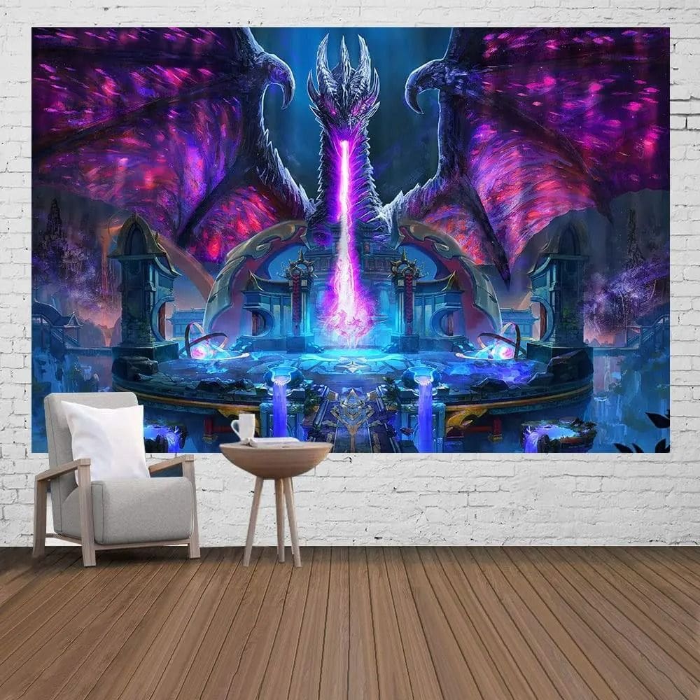 Tapeçaria de parede roxa Flying Dragon 280x150cm poliéster