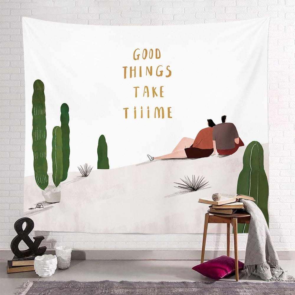 Tapeçaria Good Things Take Time Wall 150x130cm, microtecido