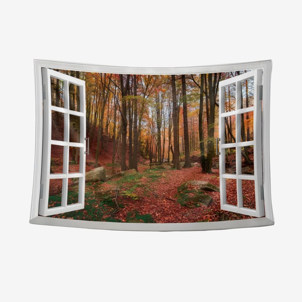 Janela de tapeçaria Autumn World Maple Leaf 127x152cm, microtecido