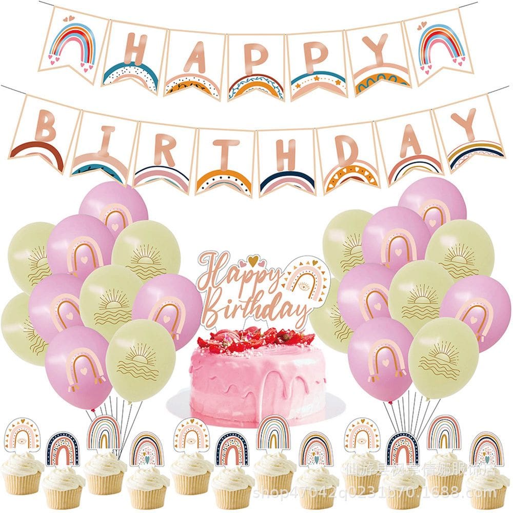 Kit de balões de aniversário Feliz Aniversário 34 unidades de látex e papel