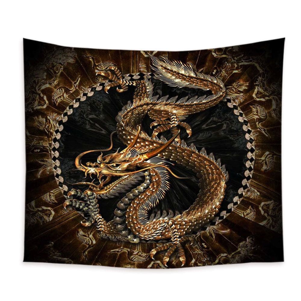 Tapeçaria Retro Oriental Dragon Wall 150x150cm em microtecido