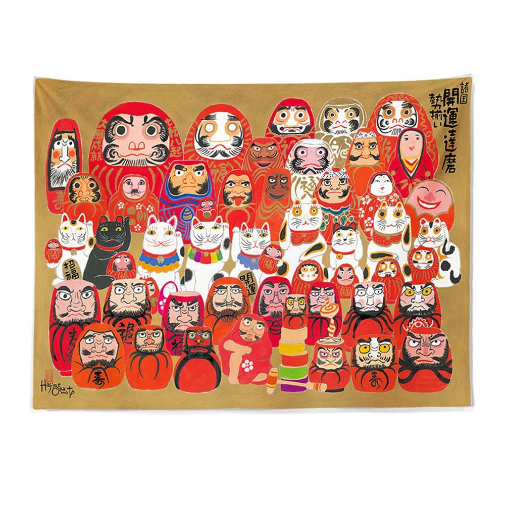 Tapeçaria Good Luck Daruma Wall 100x70cm de fibra de microtecido
