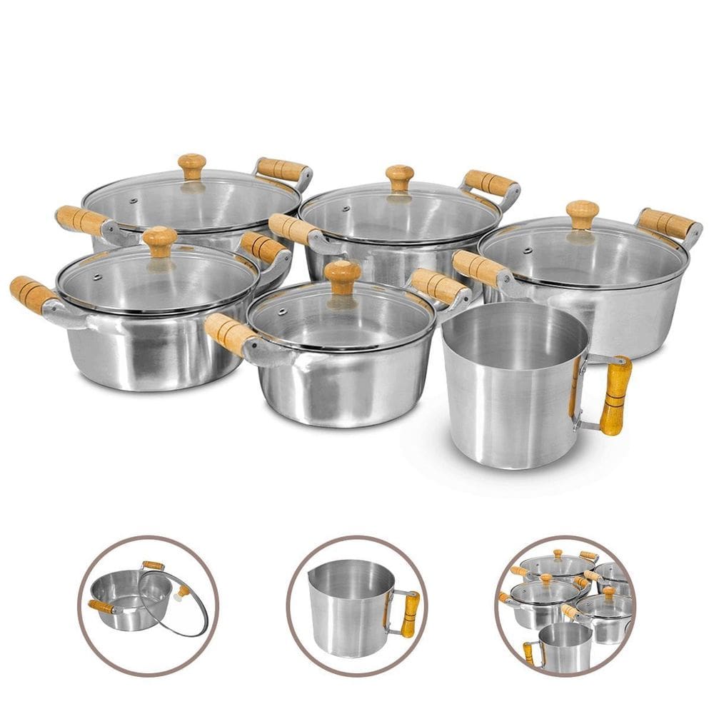 Jogo 6 Peças Alumínio Fundido Polido Grosso Tampa De Vidro