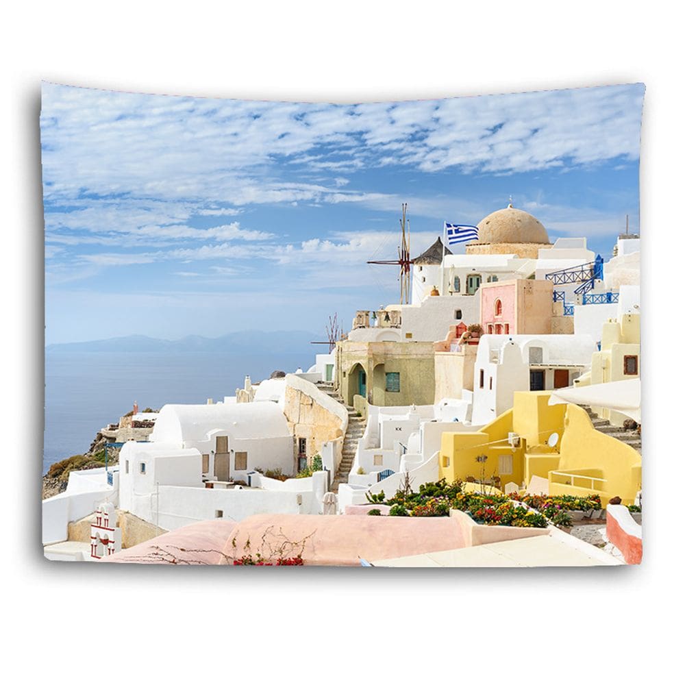 Tapeçaria Scenery Sky Sea House Wall 150x130cm Microtecido