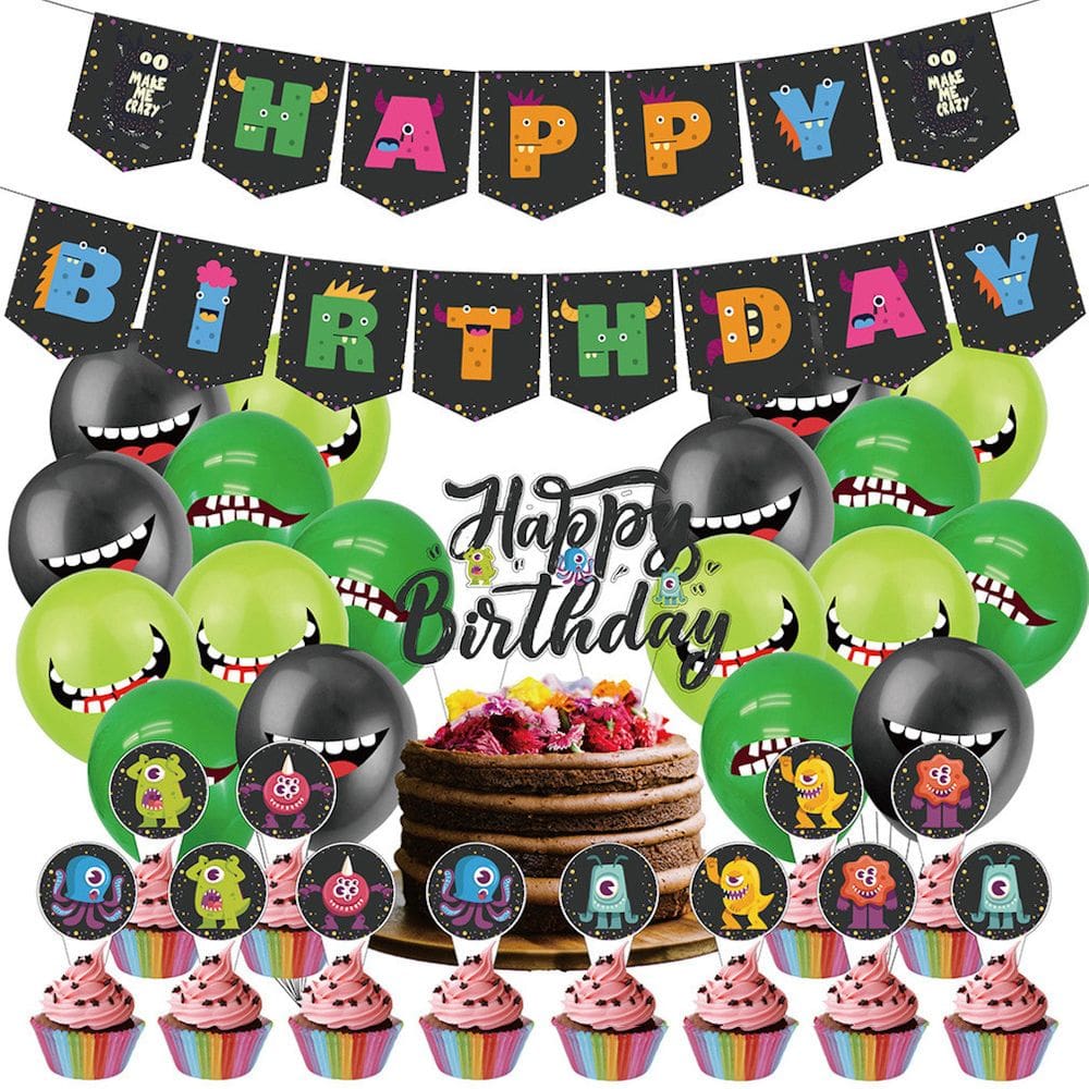 Kit de balões Monster Party Latex 32 unidades com banner C