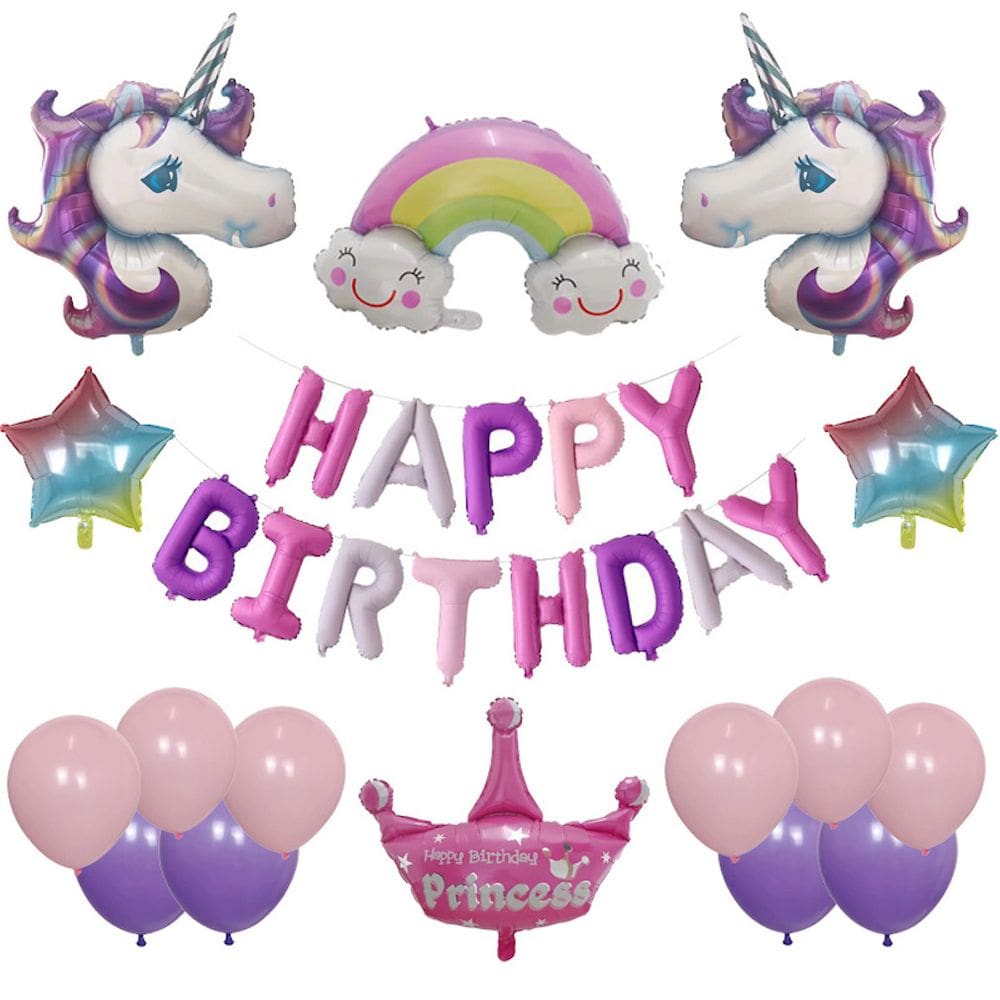 Kit de balões Crown Rainbow Unicorn 19 peças de folha de látex