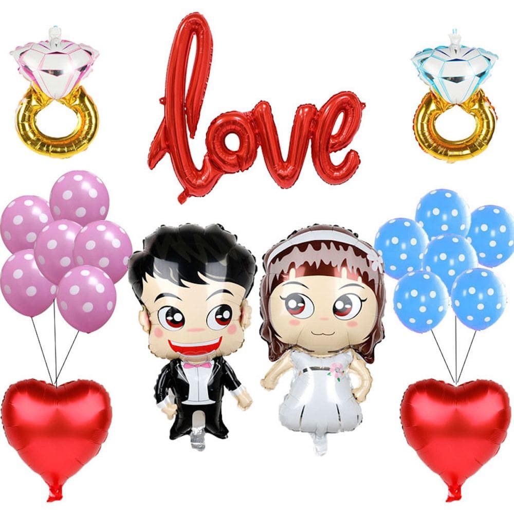 Kit de decoração Love 18 Balloons Bride and Groom Mylar