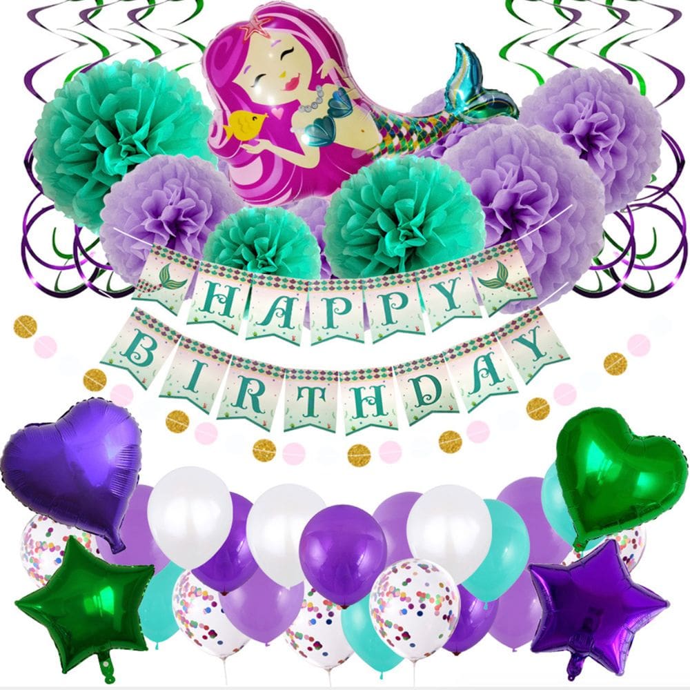 Kit de balões Mermaids Happy Birthday 53 unidades com balões Mylar