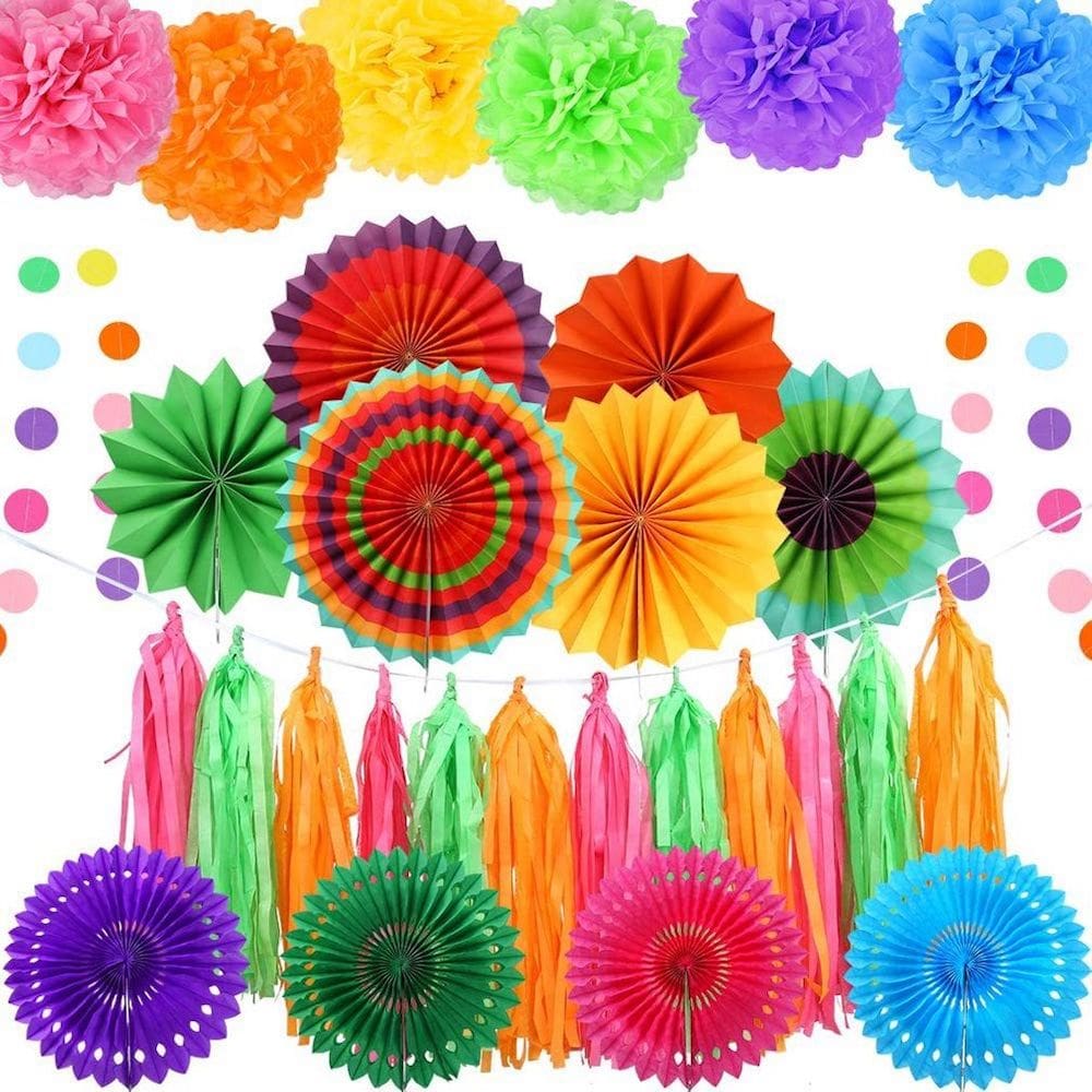 Kit de balões colorido, 34 unidades com flores de papel, borlas de bandeira