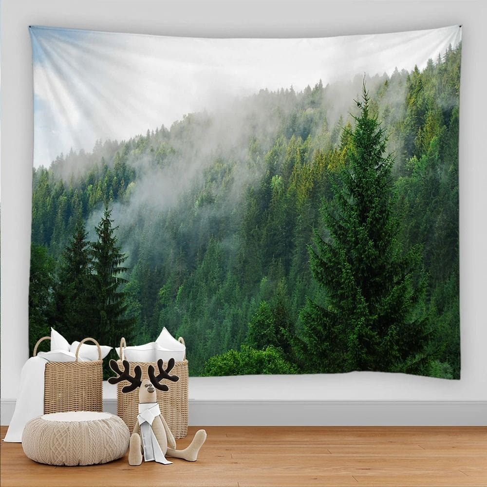 Tapeçaria de parede Smoky Mountains Forest 150x100cm poliéster